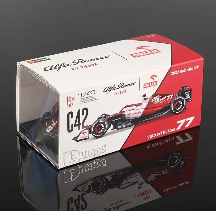 Bburago 1:43 Alfa Romeo 2022 Bahrain GP C42 RB16 Valtteri Bottas No77 3