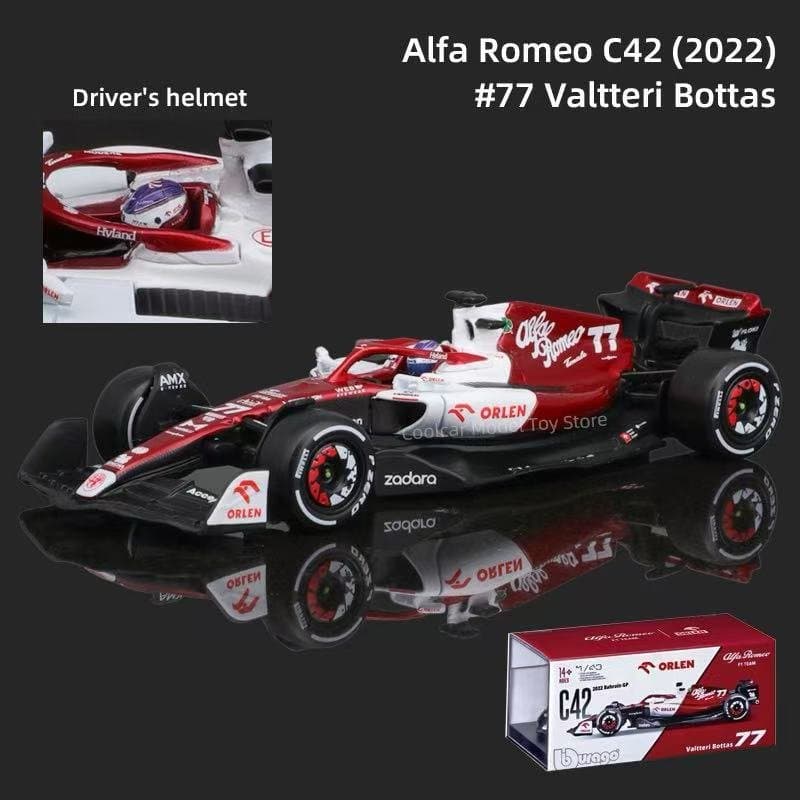 Bburago 1:43 Alfa Romeo 2022 Bahrain GP C42 RB16 Valtteri Bottas No77 5