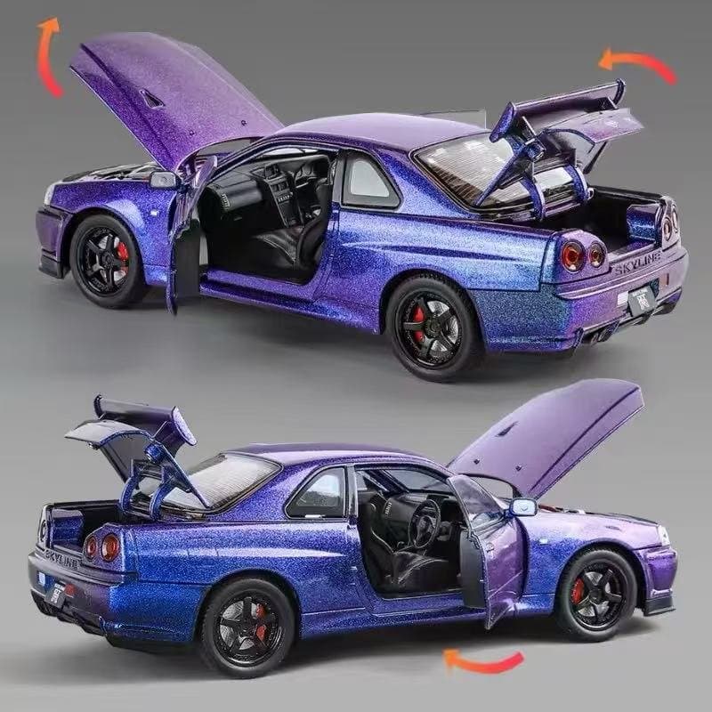 Nissan Skyline GTR R34 Purple Jinlifang 1:32 Diecast 3