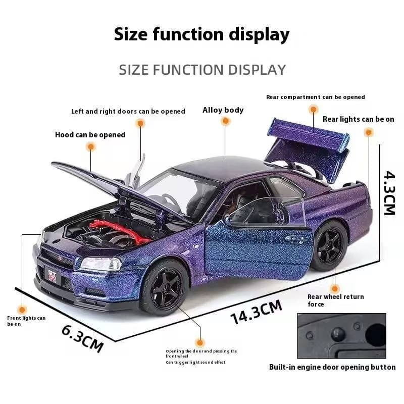 Nissan Skyline GTR R34 Purple Jinlifang 1:32 Diecast 8